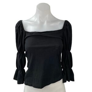 NATION Ltd Women's Black Long Puff Sleeve Tiered Square Neck Blouse Top Size XS